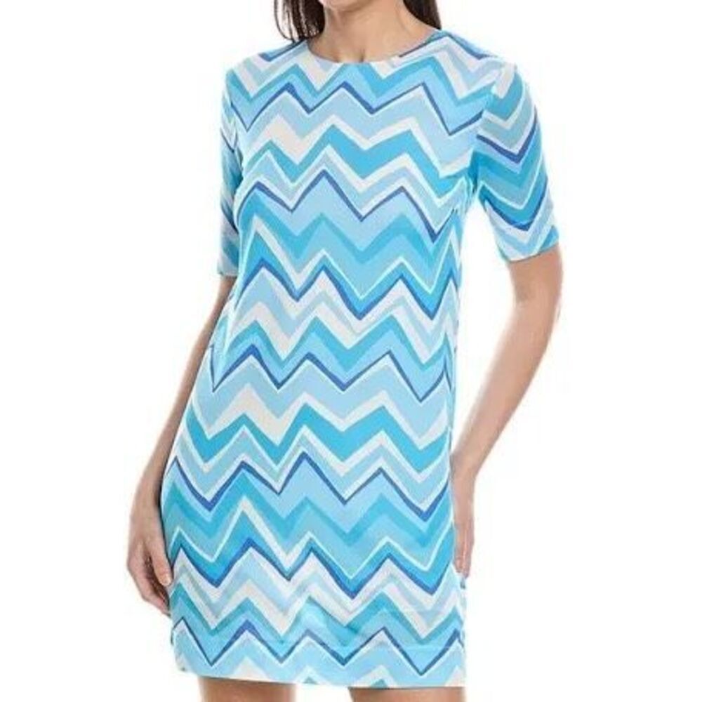 M Missoni Blue Chevron Zigzag Shift Dress Women’s Small Short Sleeve Italy Style